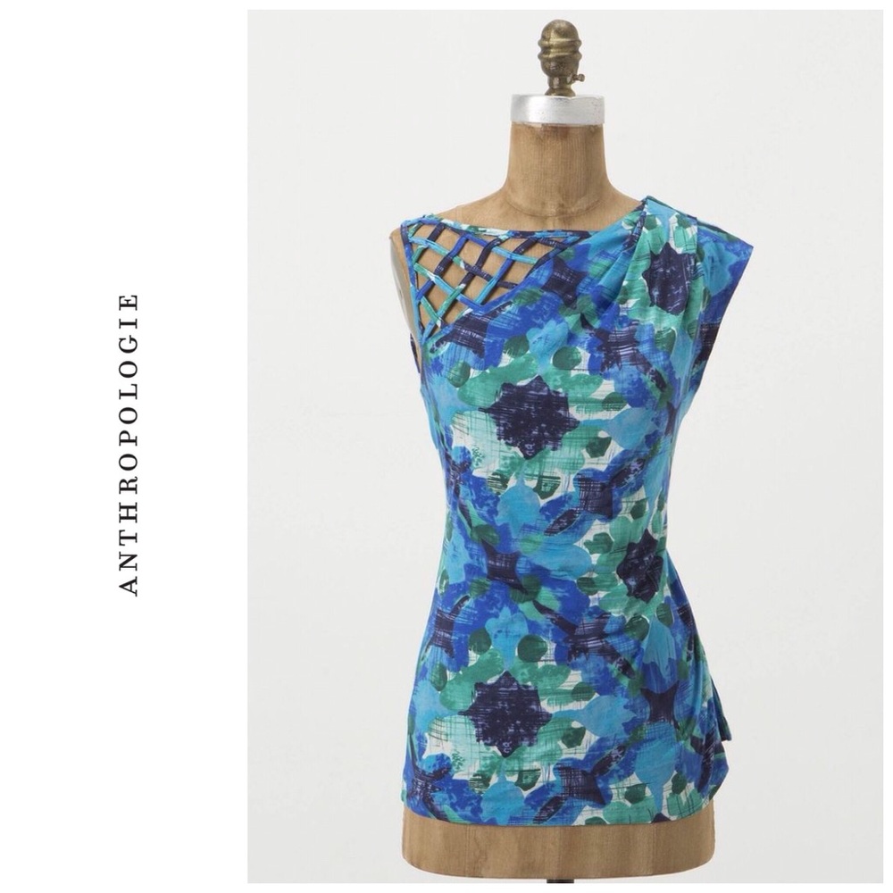 Anthropologie Floral Squared shoulder top